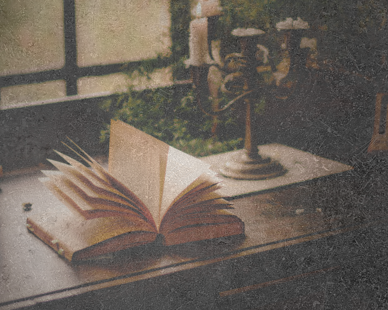 Open book on a wooden surface with a blurred background